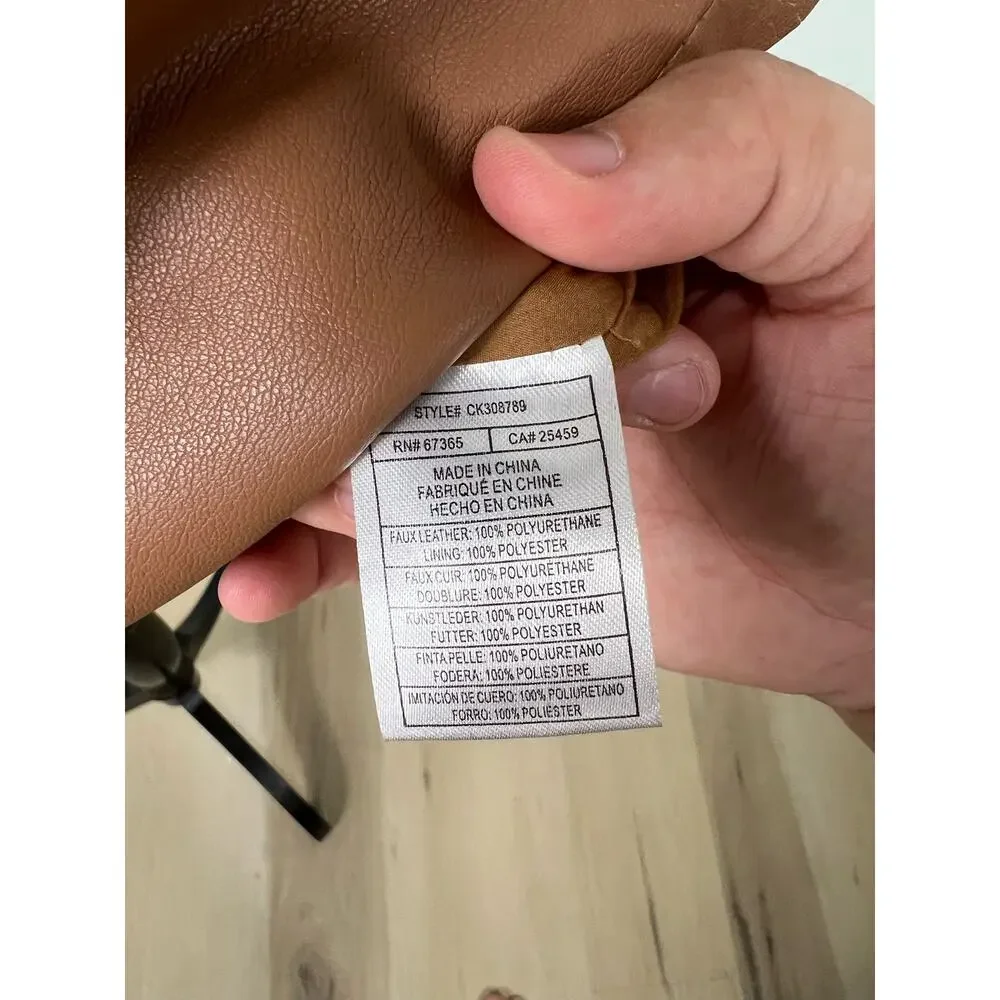 Cupcake & Cashmere Maggie Dress Brown Faux Leather Mini Dress with pockets - Picture 13 of 16